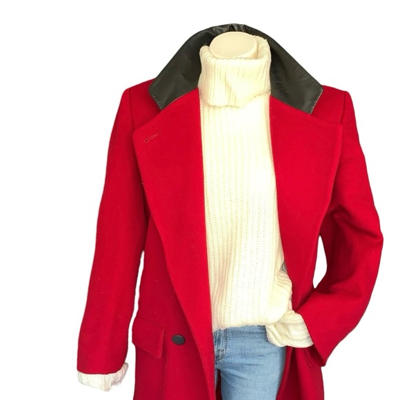 v i n t a g e :: Vibrant Double Breasted Long Wool Leather Coat - Picture 14 of 16